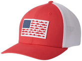 Columbia PFG Fish Flag Mesh Ball Cap-High Crown, Red, White, Small-Medium